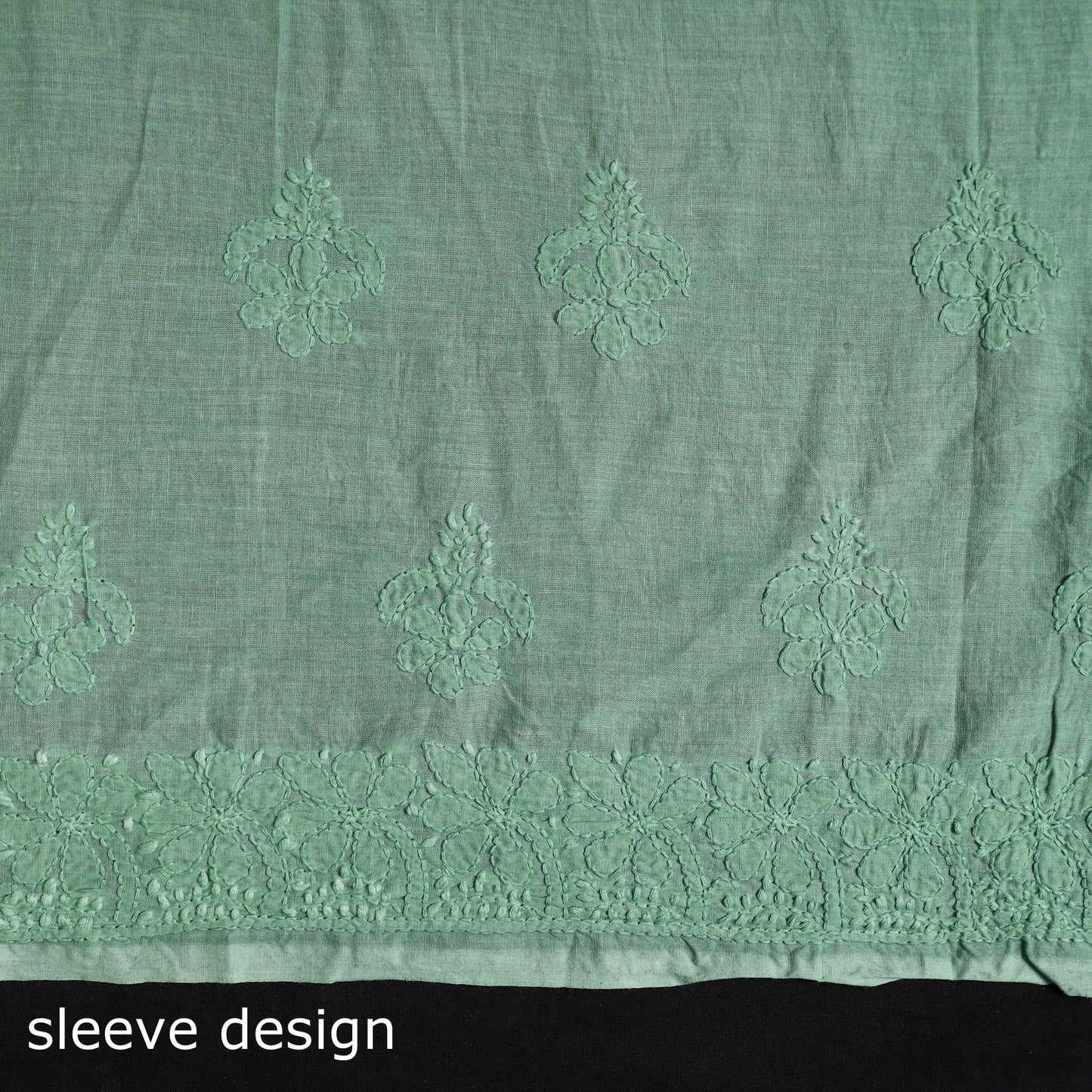 Green - Hand Embroidery Mul Cotton Chikankari Kurta Material (3m) 57