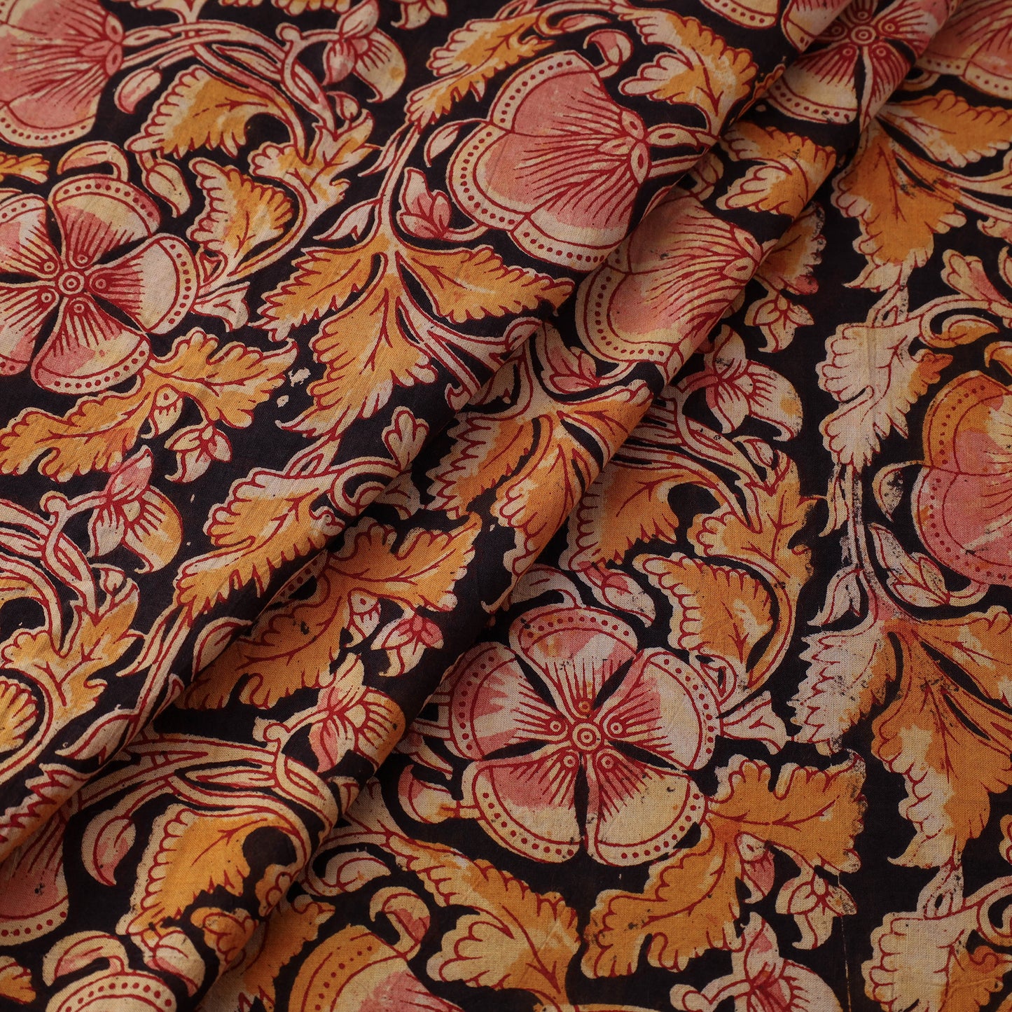 Orange - Natural Dyed Block Print Cotton Kalamkari Fabric 01