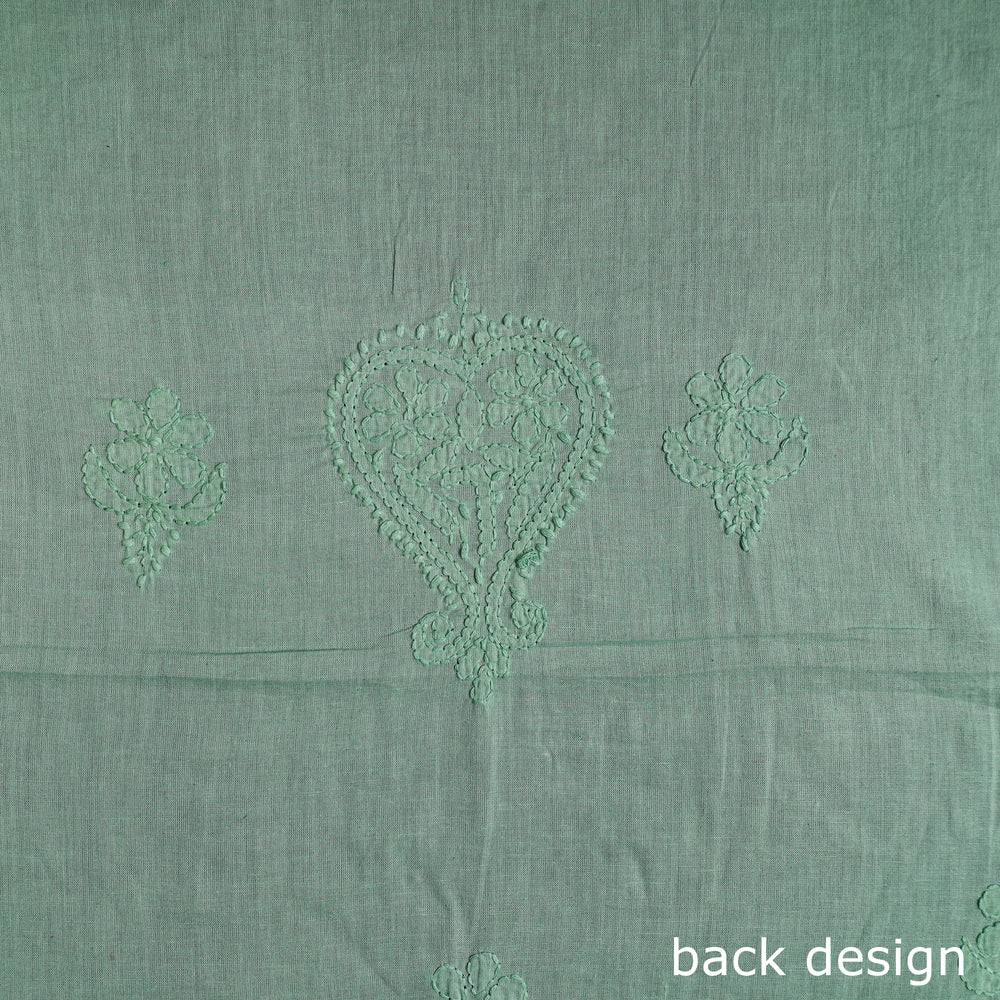 Green - Hand Embroidery Mul Cotton Chikankari Kurta Material (3m) 57