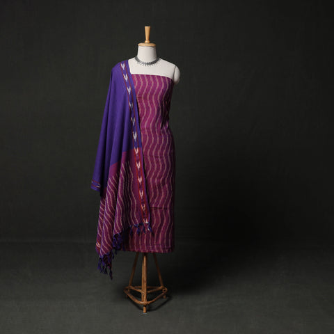 Purple - Pochampally Ikat Weave 3pc Cotton Unstitched Dress Material Suit Set 14