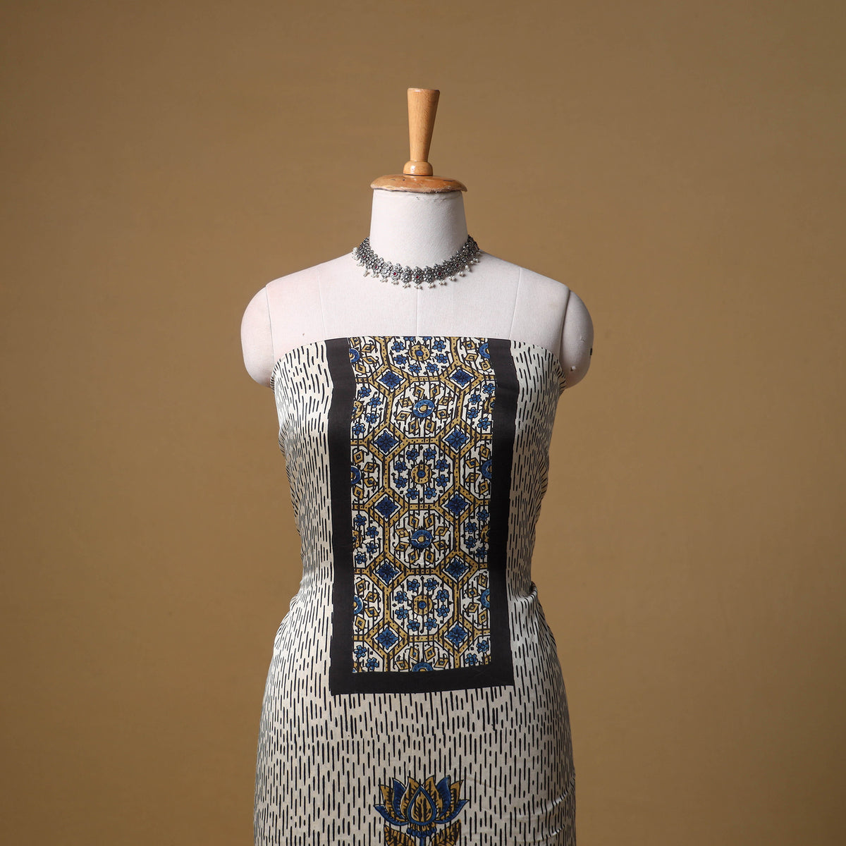 Ajrakh Hand Block Print Natural Dyed Modal Silk Unstitched Kurta Material (2.5M) 08