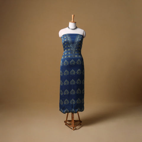 Ajrakh Hand Block Print Natural Dyed Modal Silk Unstitched Kurta Material (2.5M) 09