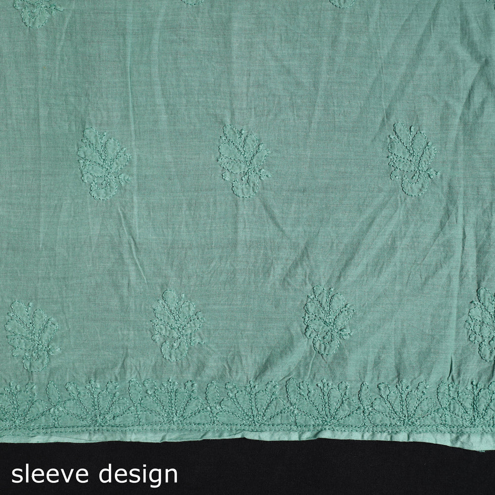 Green - Hand Embroidery Mul Cotton Chikankari Kurta Material (3m) 58