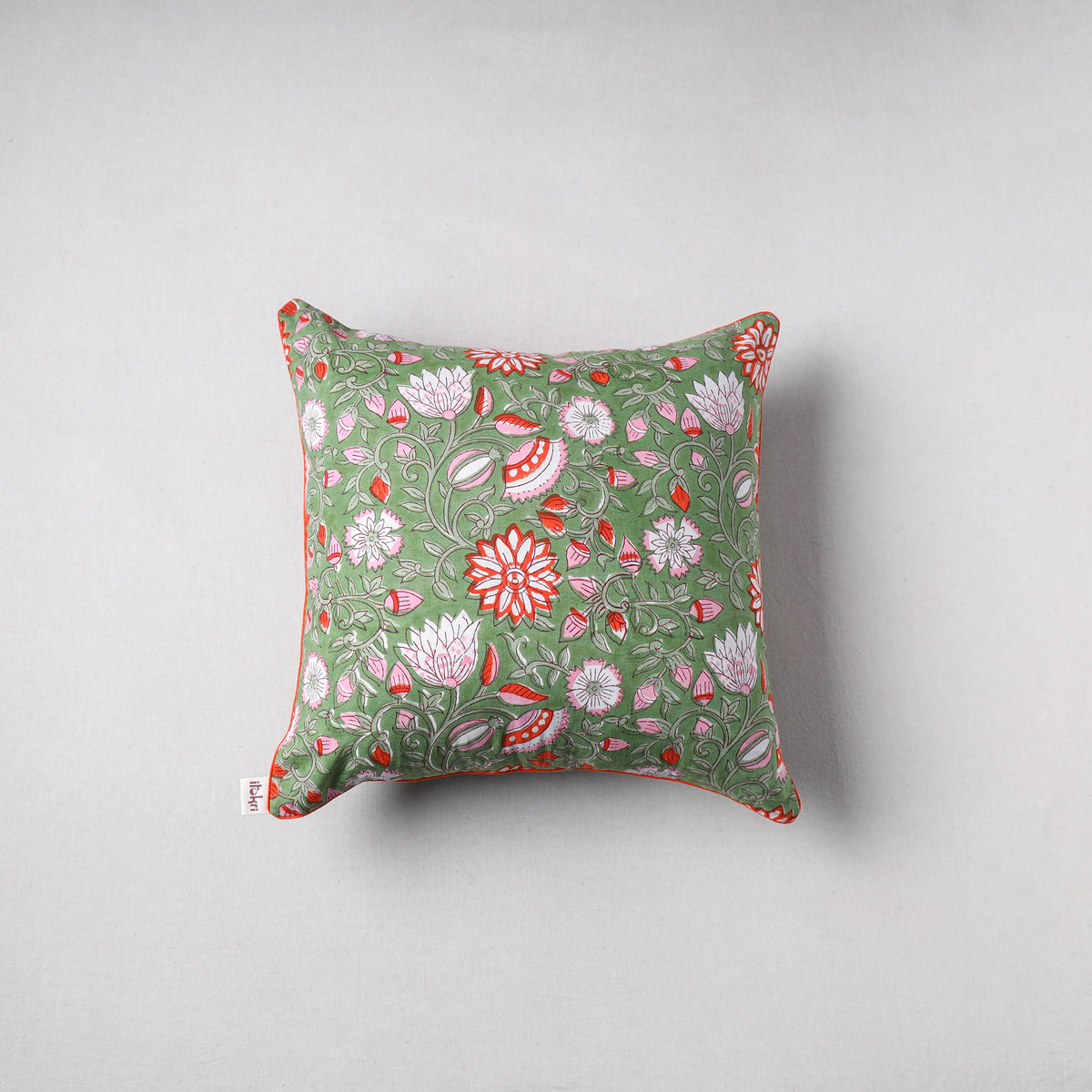Sanganeri Floral Print Cushion Cover (16 x 16 in) 18