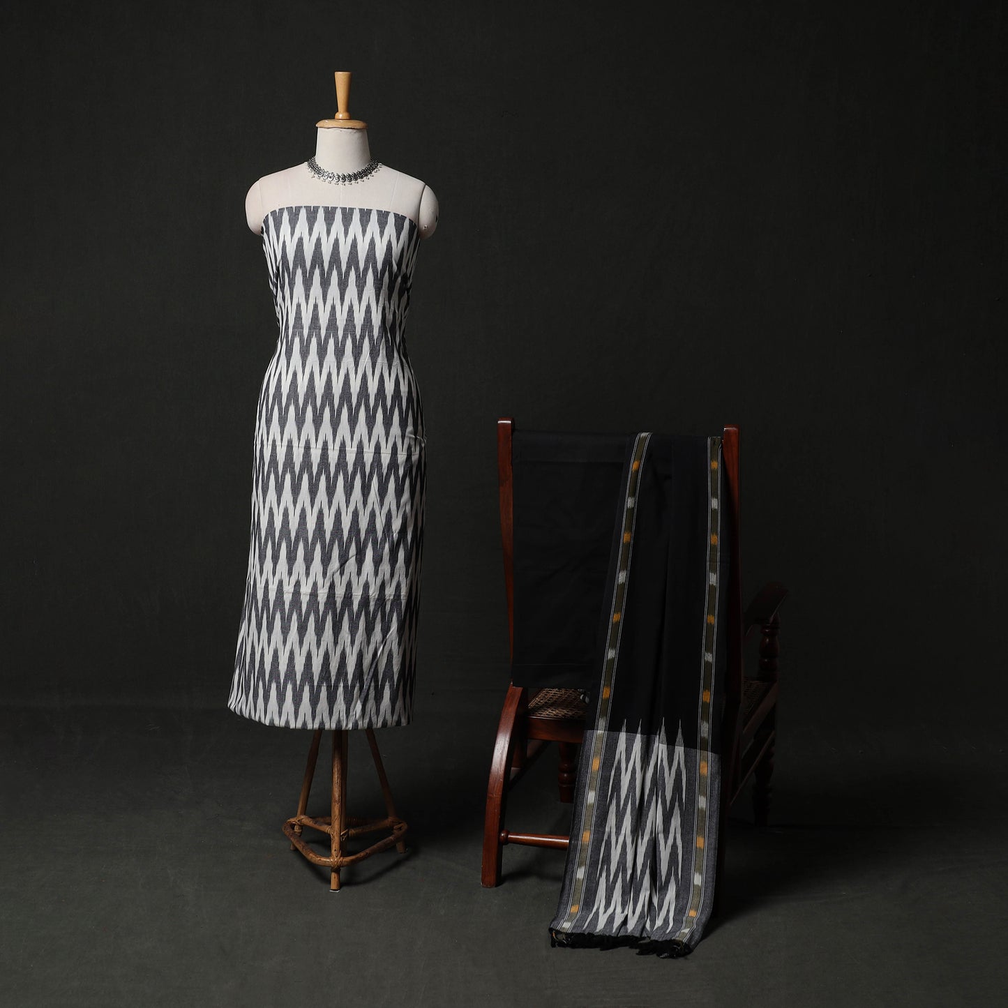 Pochampally Ikat Weave 3pc Cotton Unstitched Dress Material Suit Set 15