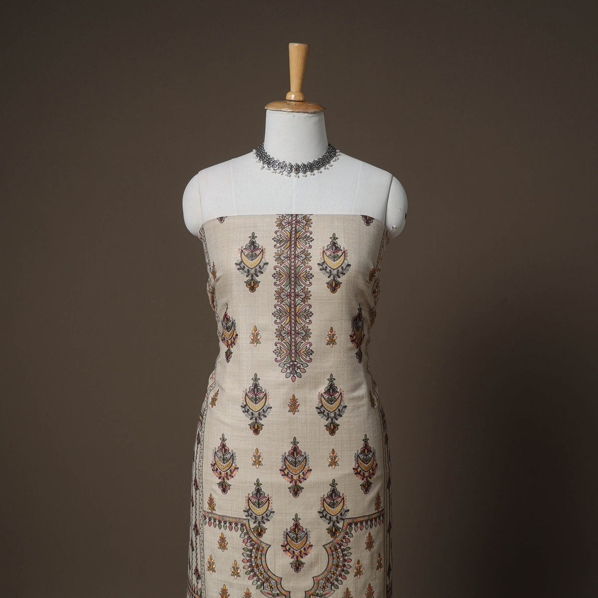 Woolen Heavy Chain Stitch Embroidered Unstitched Dress Material: Kurta, Bottom & Dupatta 41