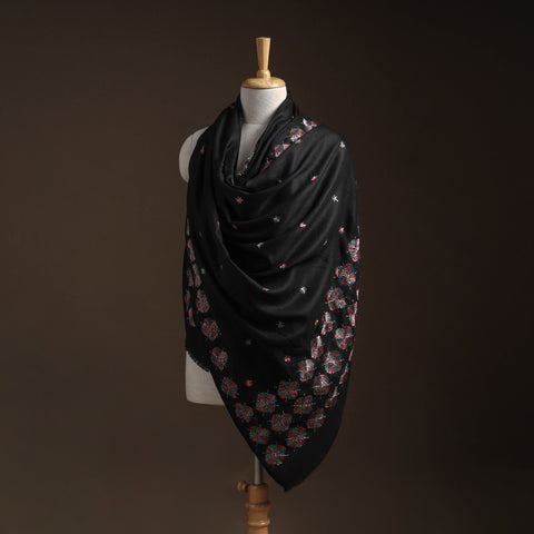 Black - phulkari hand embroidered wool shawl 10