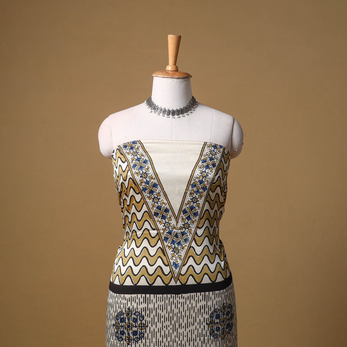 Ajrakh Hand Block Print Natural Dyed Modal Silk Unstitched Kurta Material (2.5M) 11