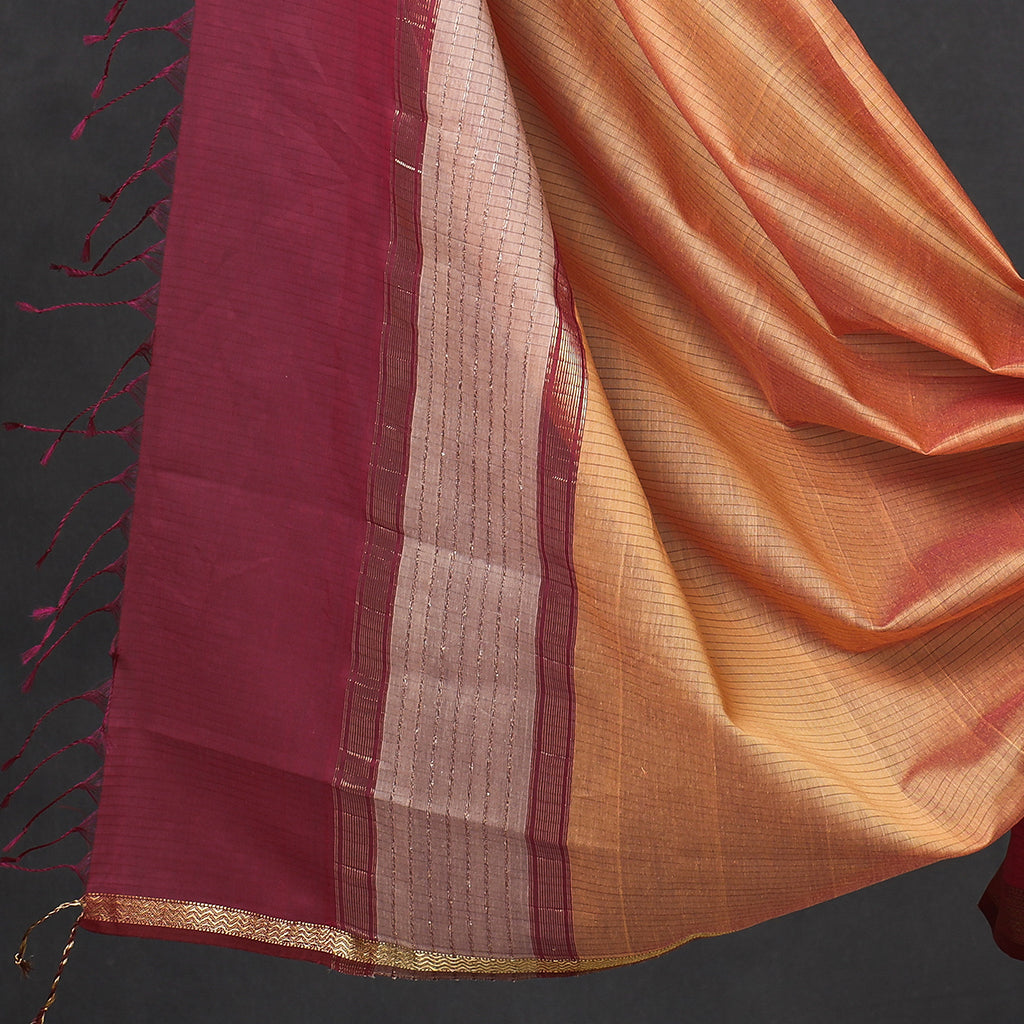 Pink - 2pc Maheshwari Silk Handloom Suit Material Set with Zari Border
