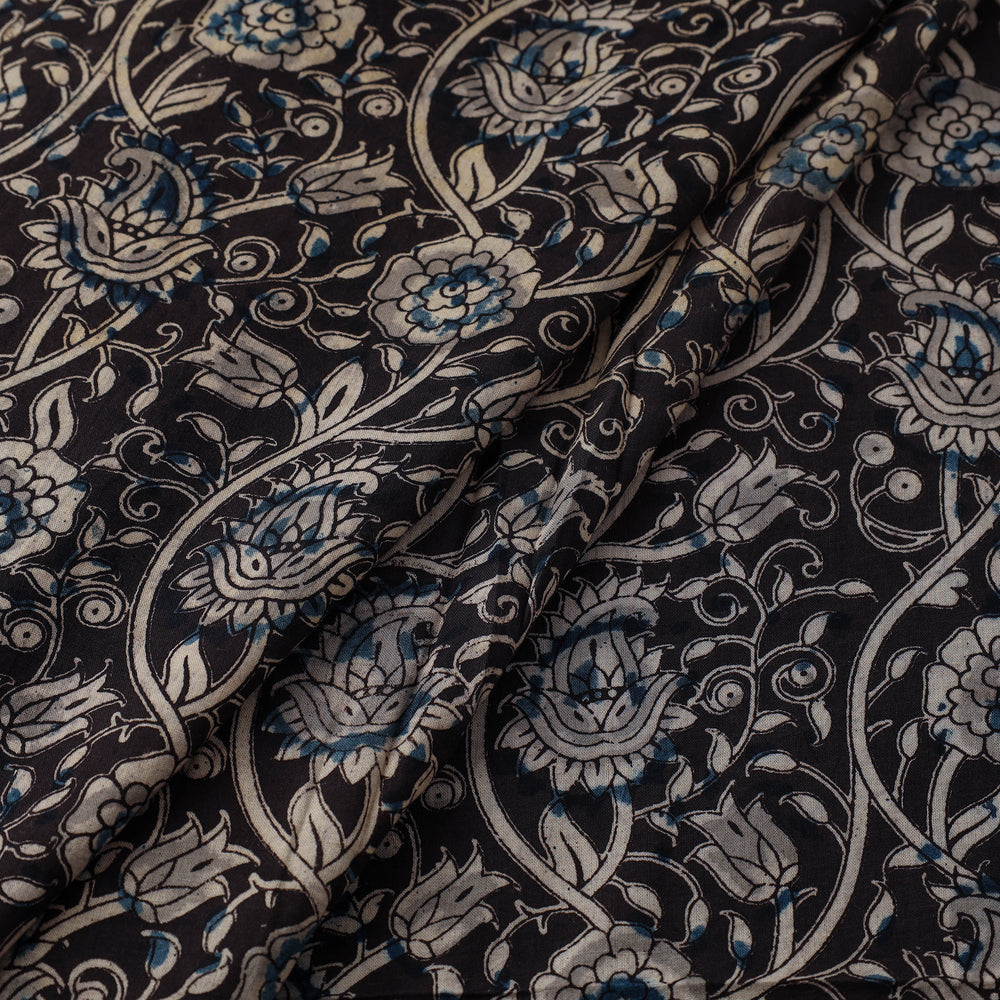 Black - Natural Dyed Block Print Cotton Kalamkari Fabric 07