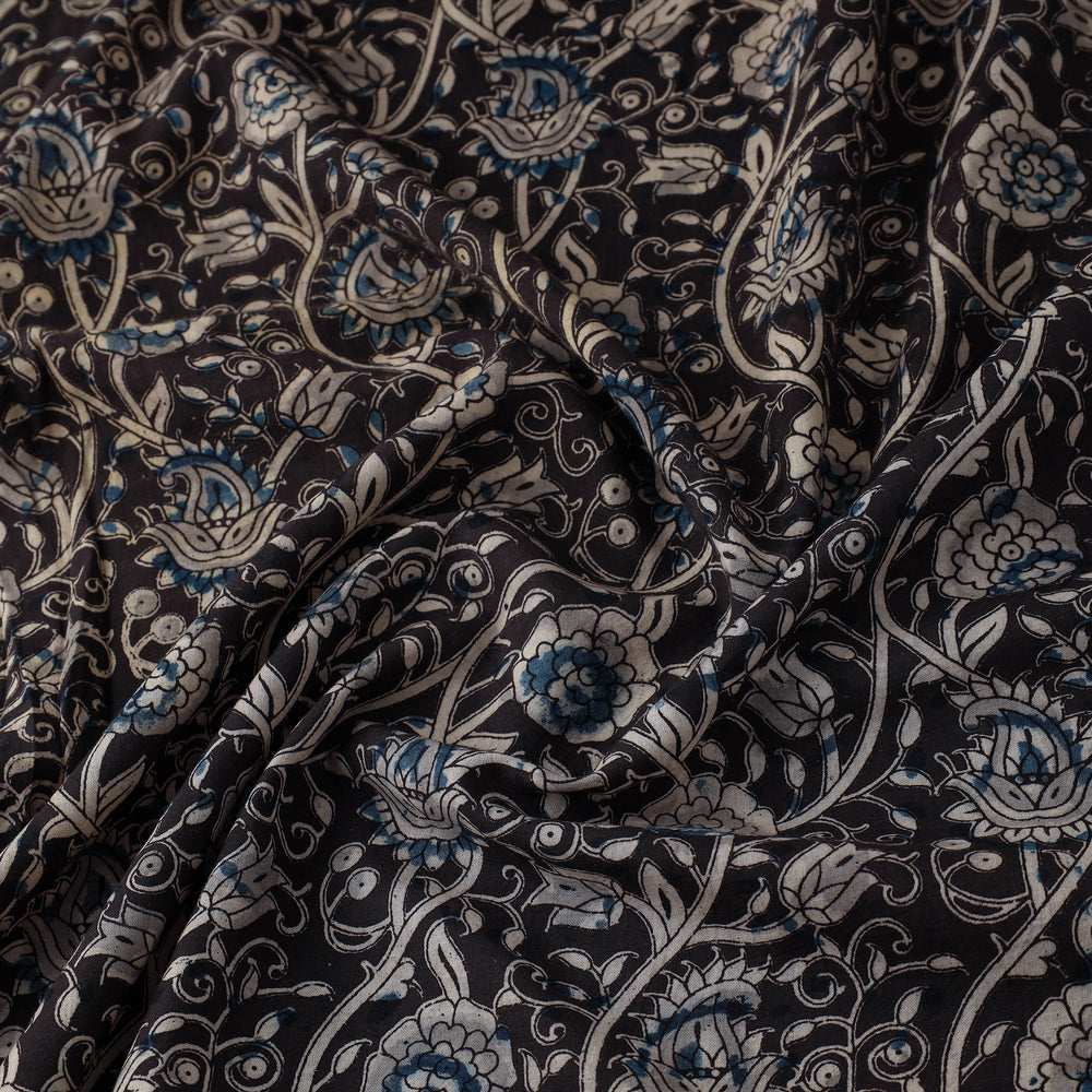 Black - Natural Dyed Block Print Cotton Kalamkari Fabric 07