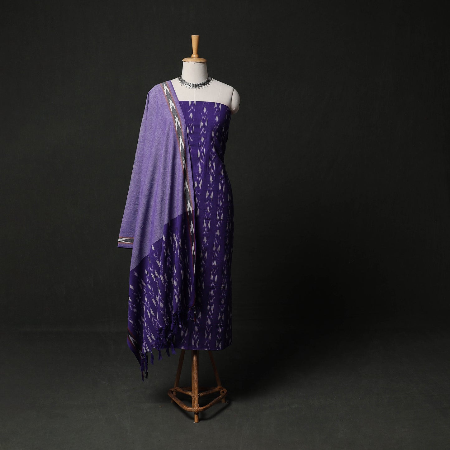 Pochampally Ikat Weave 3pc Cotton Unstitched Dress Material Suit Set 16