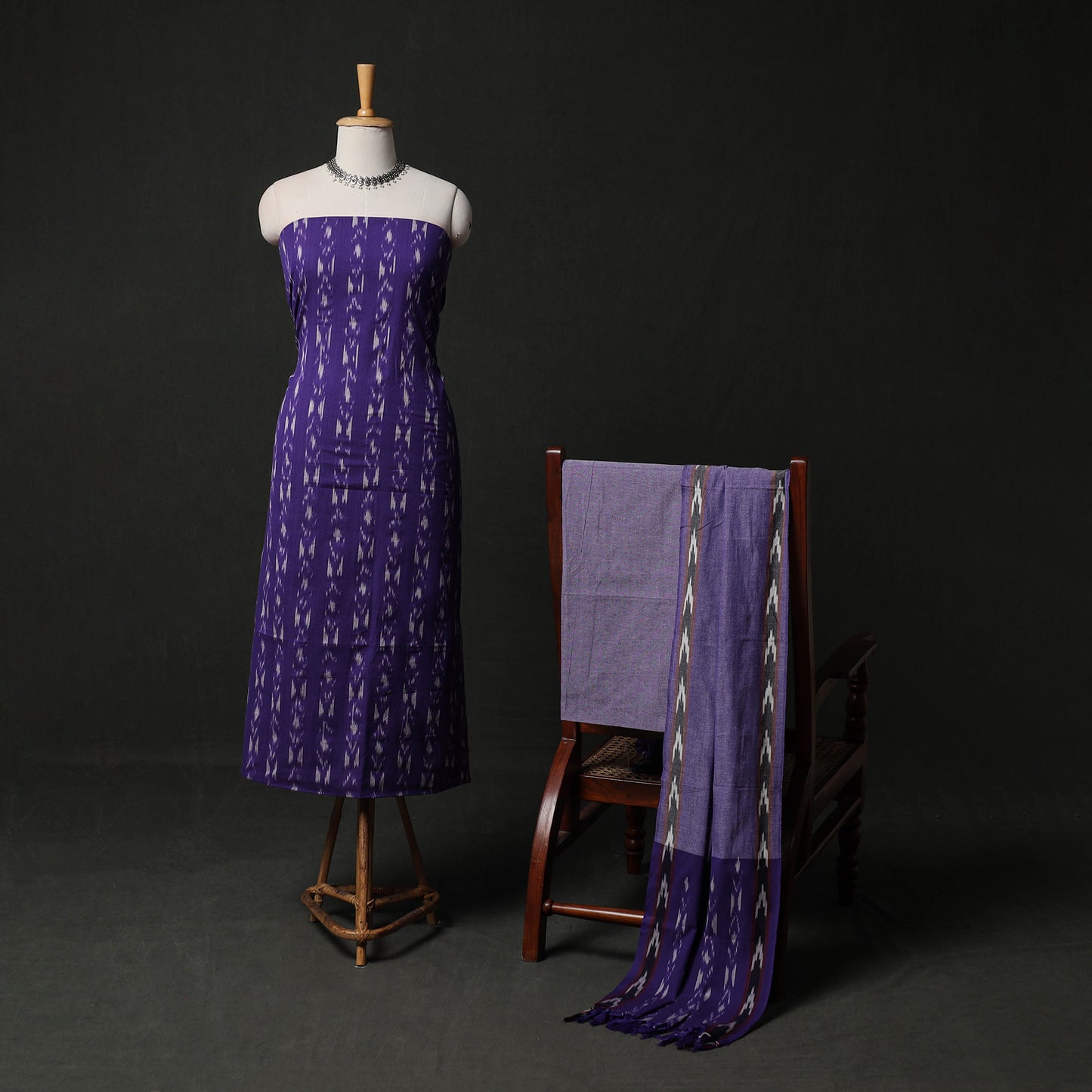 Pochampally Ikat Weave 3pc Cotton Unstitched Dress Material Suit Set 16