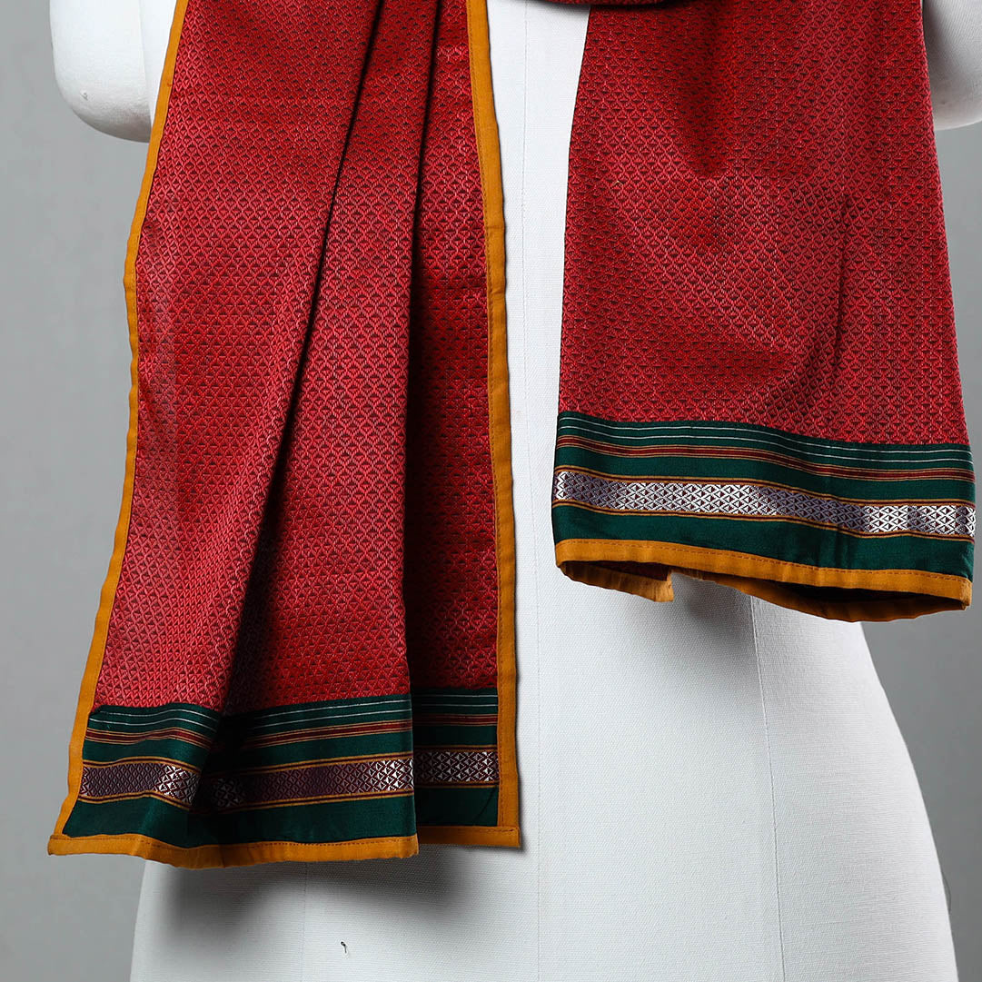 Red - Cotton Khun Weave Stole 12