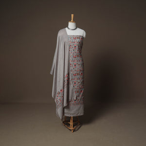 Grey - Woolen Heavy Embroidered Unstitched Dress Material: Kurta, Bottom & Dupatta 42