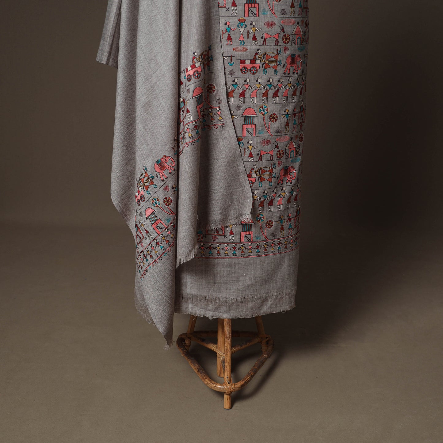 Woolen Heavy Embroidered Unstitched Dress Material: Kurta, Bottom & Dupatta 42