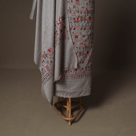 Woolen Heavy Embroidered Unstitched Dress Material: Kurta, Bottom & Dupatta 42