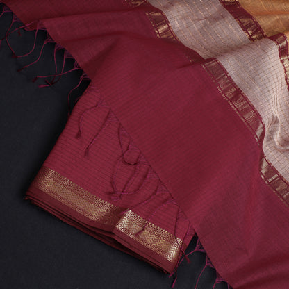 Pink - 2pc Maheshwari Silk Handloom Suit Material Set with Zari Border