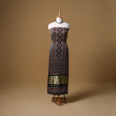 Ajrakh Hand Block Print Natural Dyed Modal Silk Unstitched Kurta Material (3M) 14