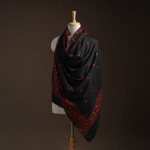 Black - phulkari hand embroidered wool shawl 12