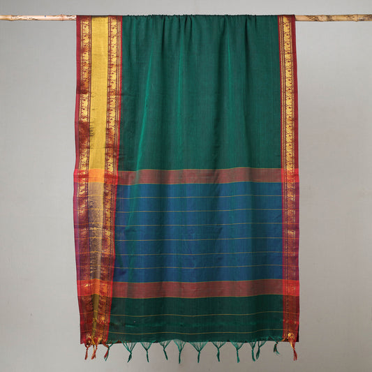 Green - Traditional Narayanpet Mercerised Cotton Saree with Zari Border