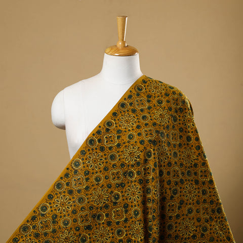  Yellow Block Print Cotton Natural Dyed Ajrakh Fabric