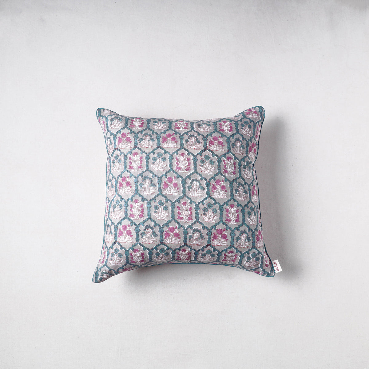 Sanganeri Floral Print Cushion Cover (16 x 16 in) 23