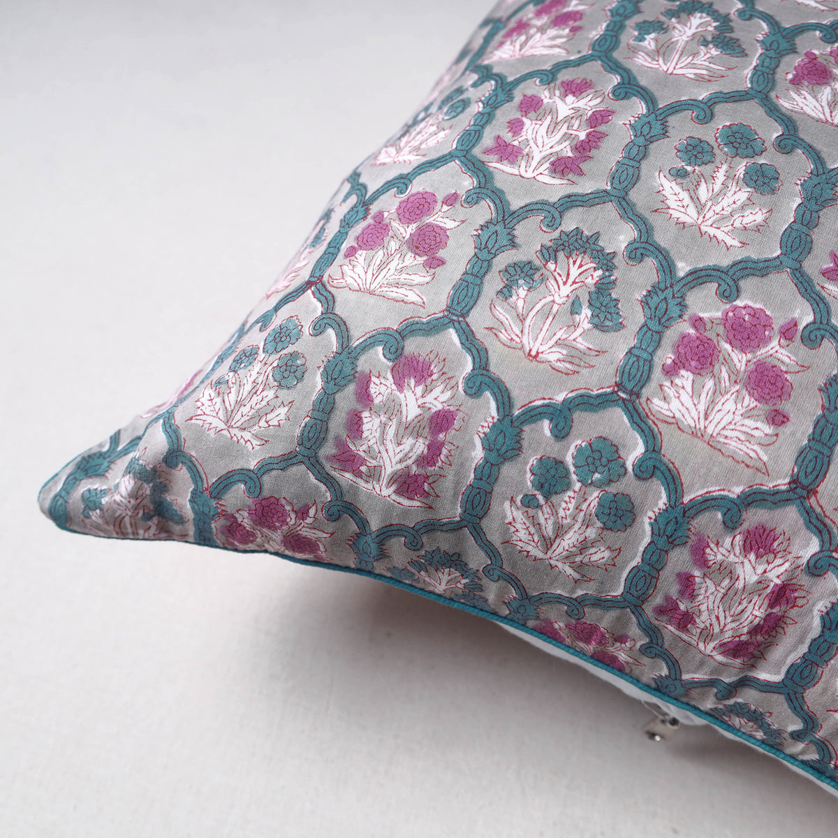 Sanganeri Floral Print Cushion Cover (16 x 16 in) 23