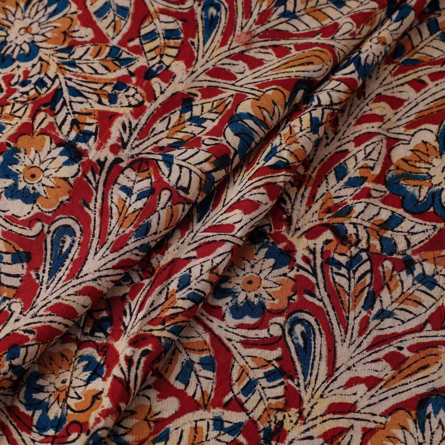 Red - Natural Dyed Block Print Cotton Kalamkari Fabric 12