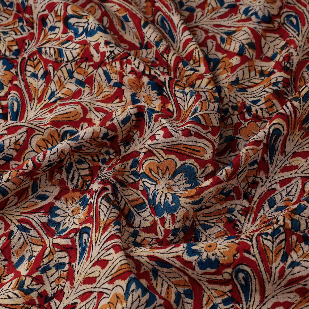 Red - Natural Dyed Block Print Cotton Kalamkari Fabric 12