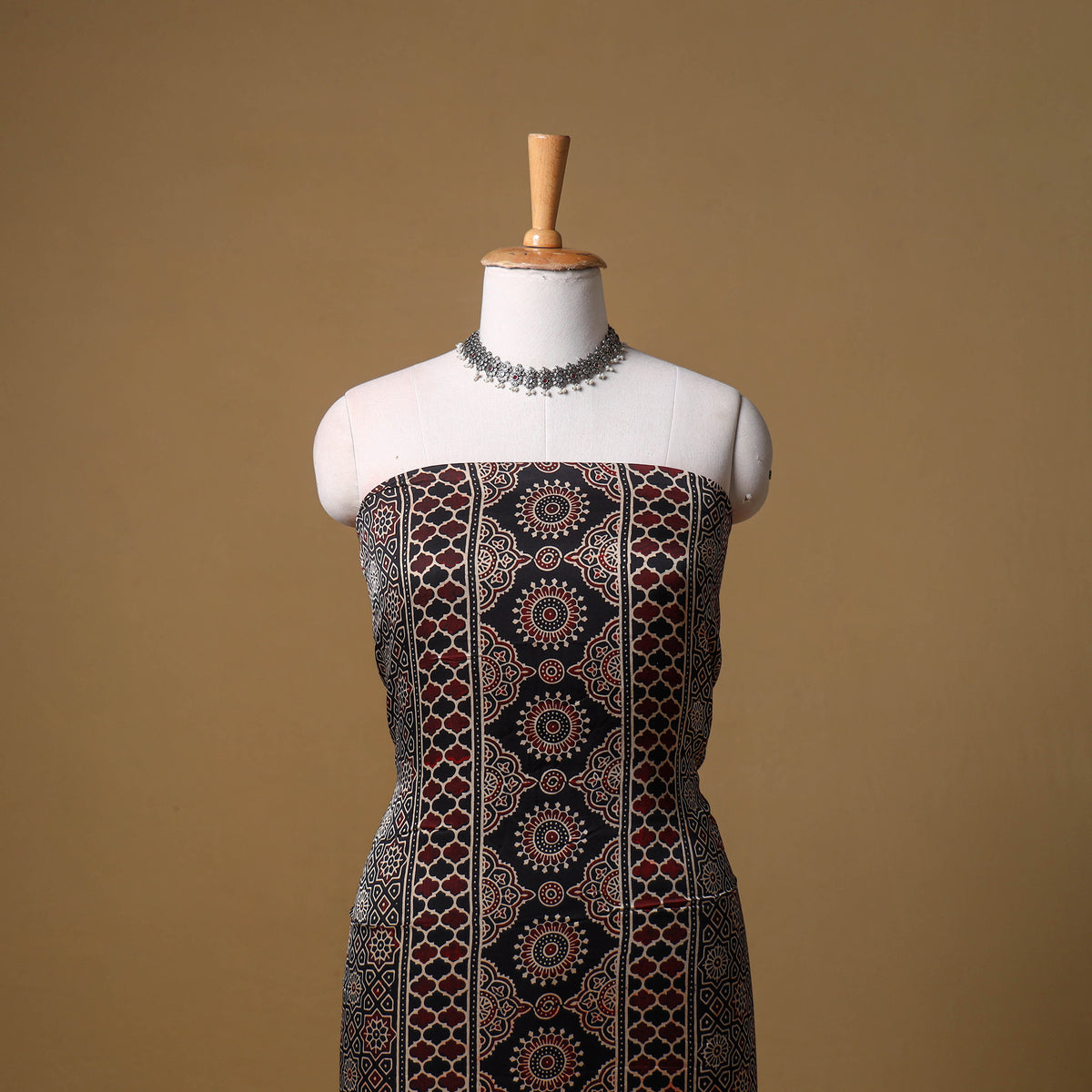 Ajrakh Hand Block Print Natural Dyed Modal Silk Unstitched Kurta Material (2.5M) 16