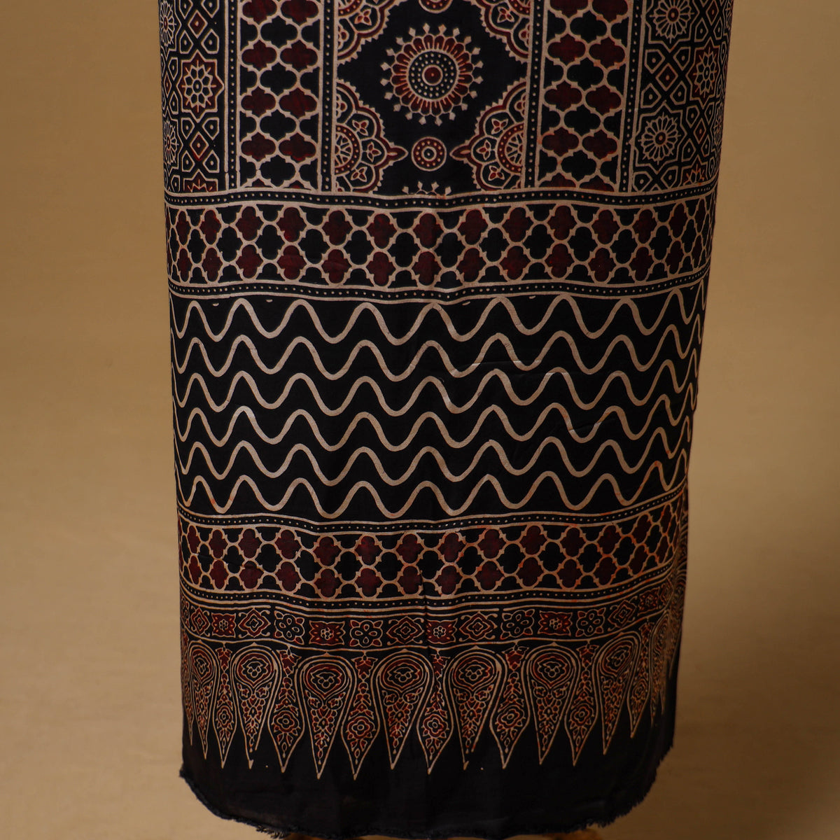 Ajrakh Hand Block Print Natural Dyed Modal Silk Unstitched Kurta Material (2.5M) 16