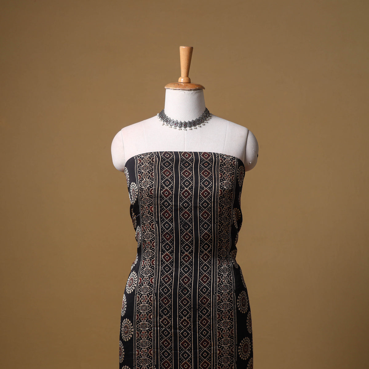 Ajrakh hand block print natural dyed modal silk unstitched
