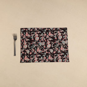  Black Floral Print Cotton Reversible Table Mat 