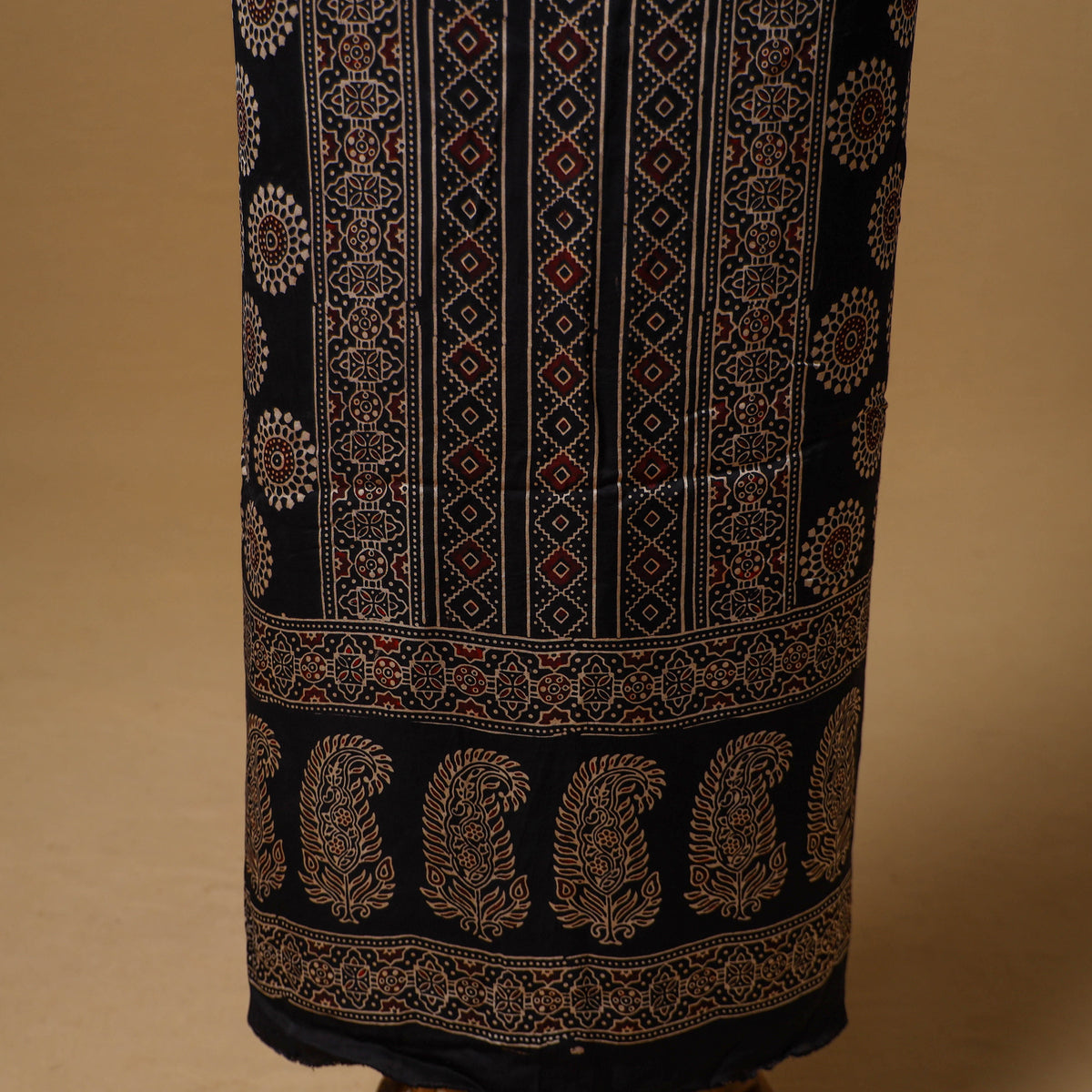 Ajrakh hand block print natural dyed modal silk unstitched