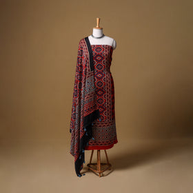 Ajrakh Hand Block Print Natural Dyed Modal Silk Unstitched Dress Material: Kurta with Dupatta 18