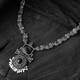 Black - saanjh bela peacock oxidised necklace set