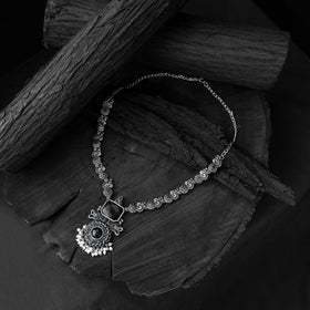 Black - saanjh bela peacock oxidised necklace set