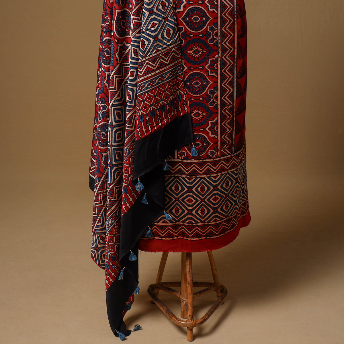 Ajrakh Hand Block Print Natural Dyed Modal Silk Unstitched Dress Material: Kurta with Dupatta 18