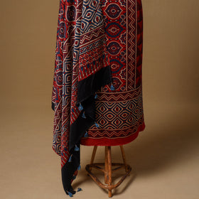 Ajrakh Hand Block Print Natural Dyed Modal Silk Unstitched Dress Material: Kurta with Dupatta 18
