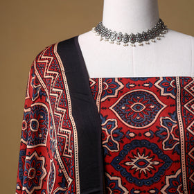 Ajrakh Hand Block Print Natural Dyed Modal Silk Unstitched Dress Material: Kurta with Dupatta 18