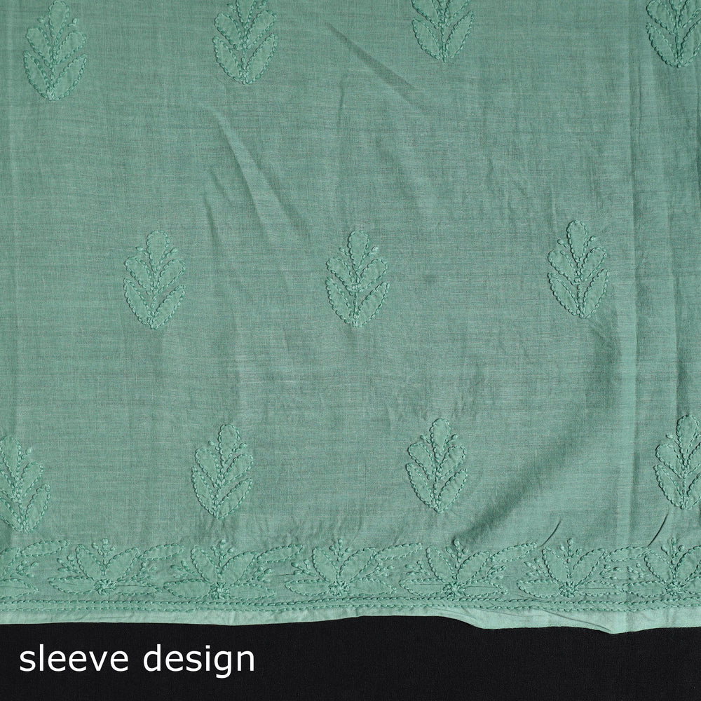 Green - Hand Embroidery Mul Cotton Chikankari Kurta Material - (3.1m) 63