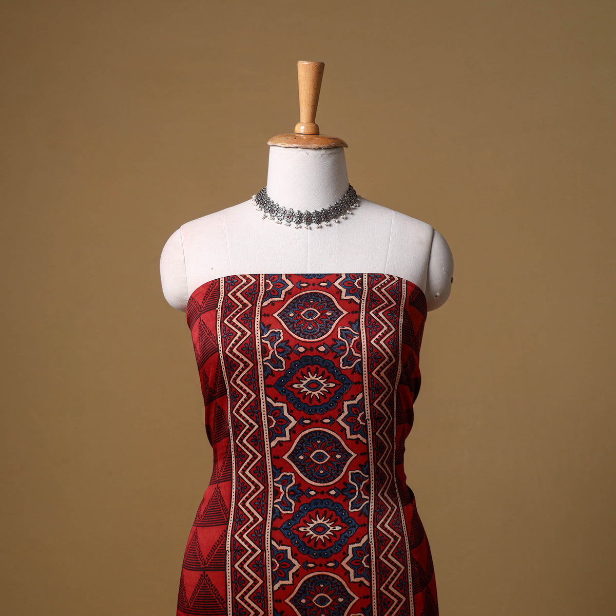 Ajrakh Hand Block Print Natural Dyed Modal Silk Unstitched Dress Material: Kurta with Dupatta 18