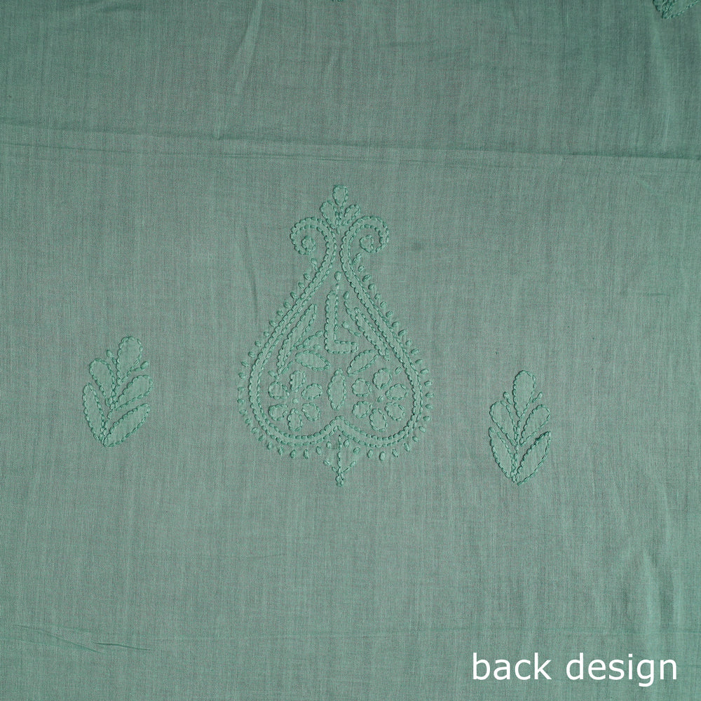 Green - Hand Embroidery Mul Cotton Chikankari Kurta Material - (3.1m) 63