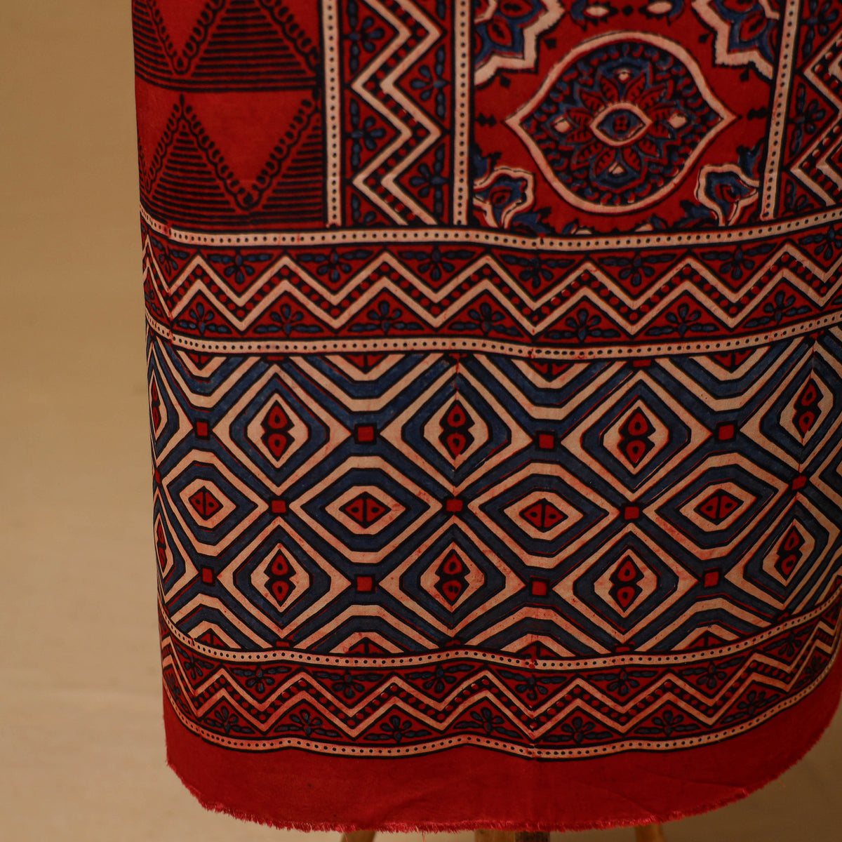 Ajrakh Hand Block Print Natural Dyed Modal Silk Unstitched Dress Material: Kurta with Dupatta 18
