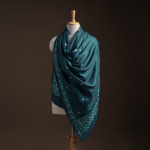 Blue - Phulkari Hand Embroidered Wool Shawl 30