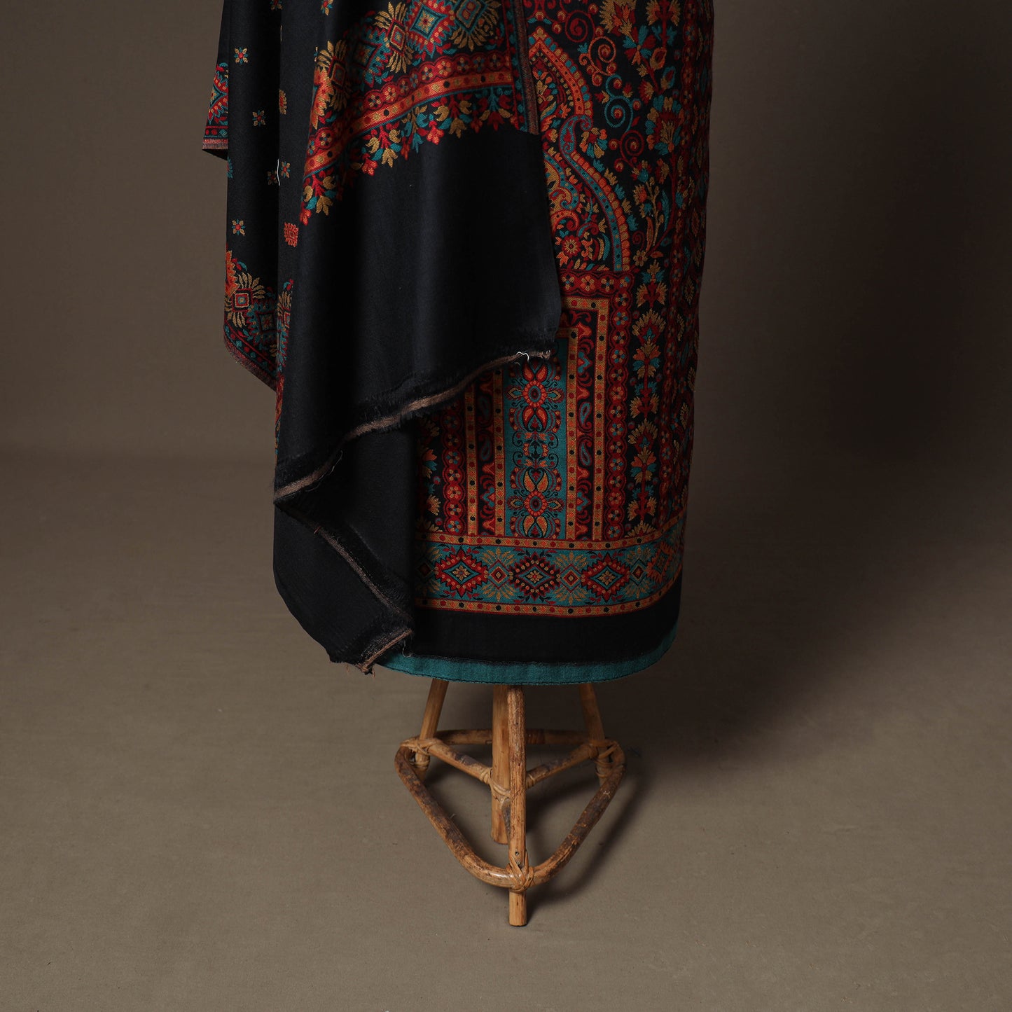 Black - Woolen Digital Print Unstitched Dress Material: Kurta, Bottom & Dupatta 48