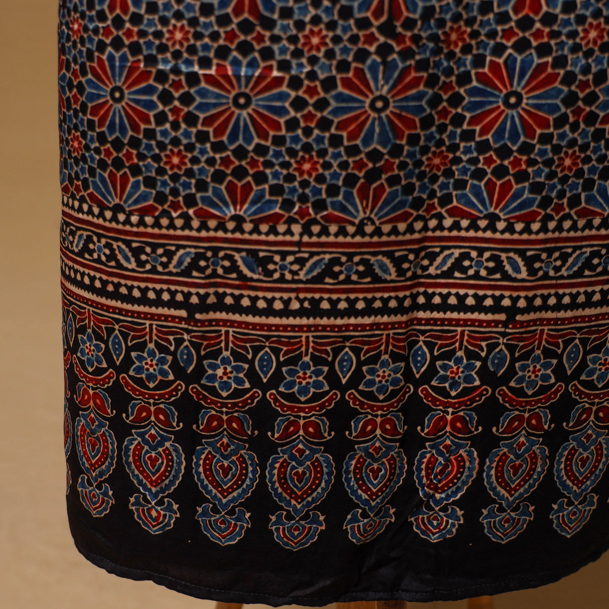 Ajrakh Hand Block Print Natural Dyed Modal Silk Unstitched Dress Material: Kurta with Dupatta 19