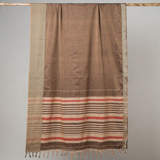 Brown - Traditional Narayanpet Mercerised Cotton Saree with Thread Border