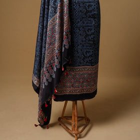 Ajrakh Hand Block Print Natural Dyed Modal Silk Unstitched Dress Material: Kurta with Dupatta 22